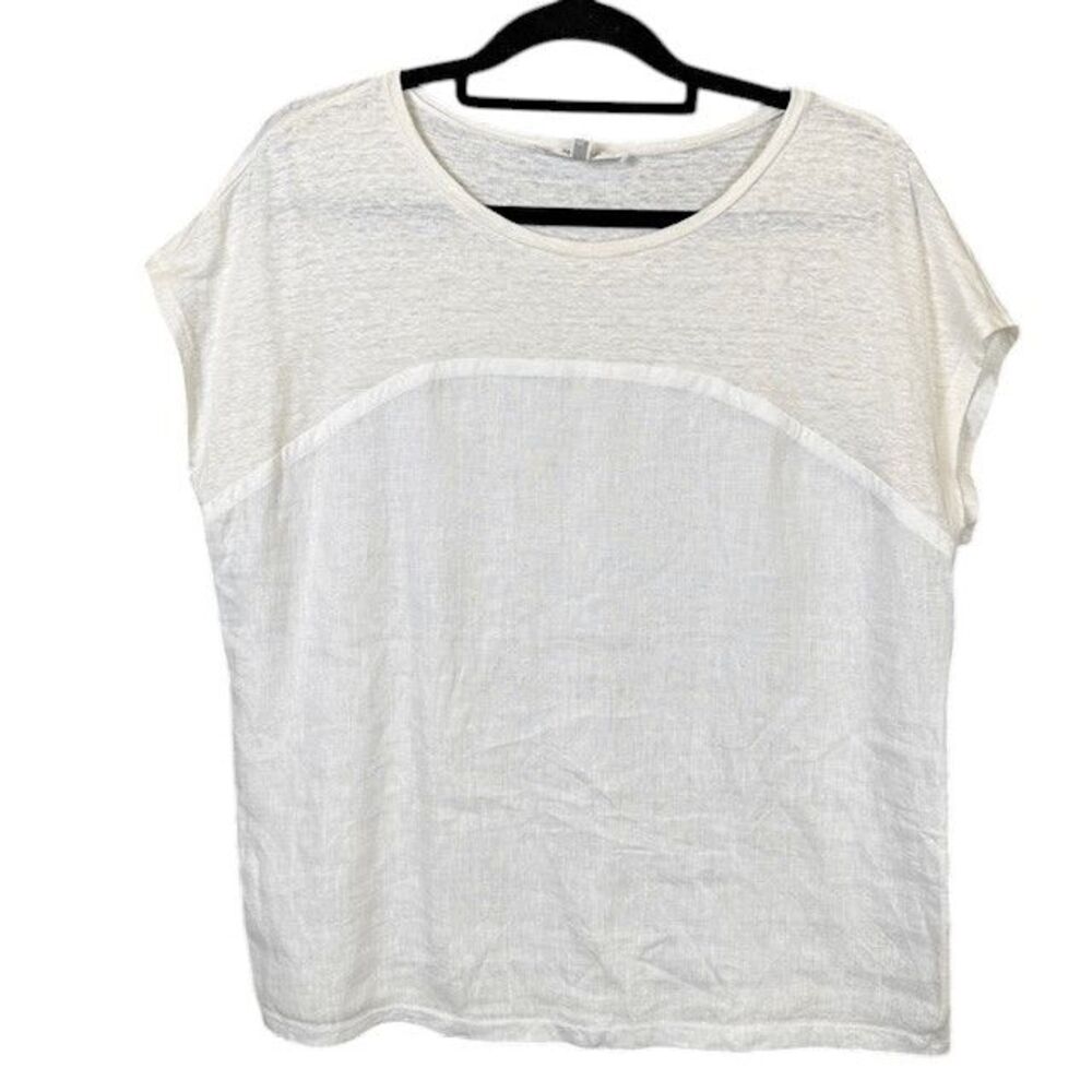 Max Mara Combo Linen Cap Sleeve Tee Ecru Eggshell Boxy Size XL